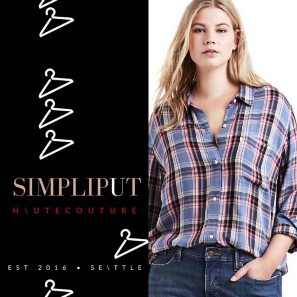 LEVI'S Button Plaid Shirt Boyfriend Fit Plus Blue